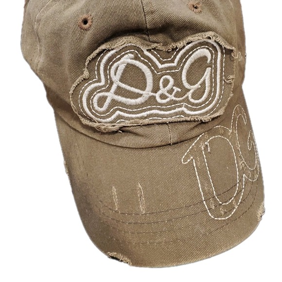 Vtg Dolce & Gabbana Baseball Cap Men's Brown Y2K Distressed Logo Hat Biker D&G - Picture 2 of 11
